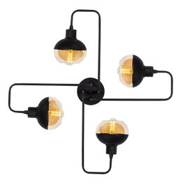 Opviq Araña Industrial N-371, Lámpara de Techo Negra con Tapa de Cristal, Ø 72 cm x 22 cm, Casquillo 4xE27
